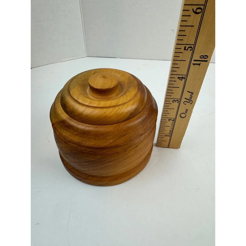 Vintage Hand Turned Wooden Lidded Canister Storage Jar Trinket Box 4.5 Inch